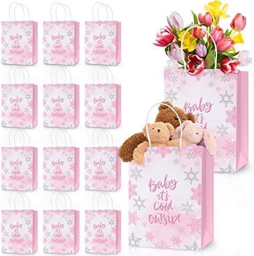 16 komada zimske snježne torbe za tuširanje za djevojčice ružičasta beba, hladna vanjska tema za bebe tuš zabava Favorizova zimska čudesna papirna zabava Goodie torbe za rođendu s božićom