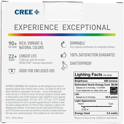 Cree rasvjeta izuzetna serija A19 sijalica, 2700k LED sijalica sa mogućnošću zatamnjivanja, 40W + 460 lumena, meka Bijela, 2 pakovanja