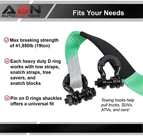 ABN Black D Ring Drills 3/4 inčni 2-pakovanje - 41.850 lb Break Snaga oporavka D Prstena vučna kuka Teška kolica