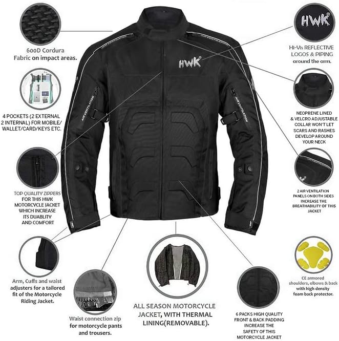 HWK Spyder motociklistička jakna za muškarce sa Cordura tekstilnom tkaninom otpornom na vremenske uslove za enduro motokros vožnju motorom i oklop za zaštitu od udara, Dual Sport motociklistička jakna