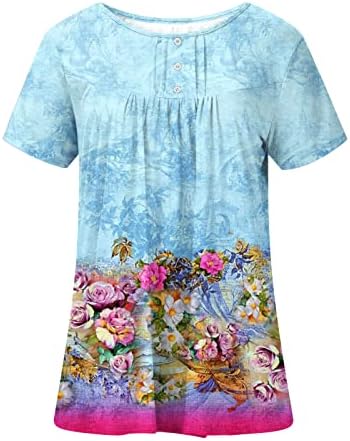 LEKSKI TUNIČKI TUROVI ZA ŽENE Svi nad cvjetnim printom Ruched majica okrugli vrat kratkih rukava 2023 ljetne bluze