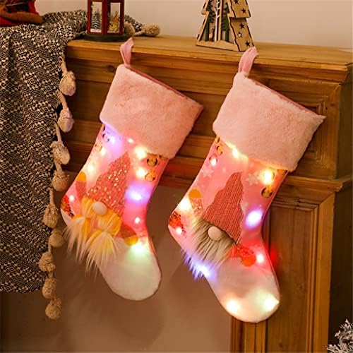 SDFGH 2pcs Božićni ukras Božićna čarapa Pink sa LED lampicama užarene božićne čarape