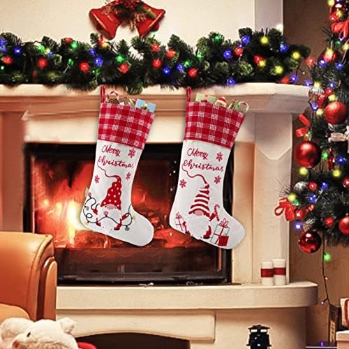 Hedaqi paket od 2 božićne čarape 18 inčni burlap velike veličine sa bivolom plairani manžetna i gnomi uzorak božićne čarape za porodičnu