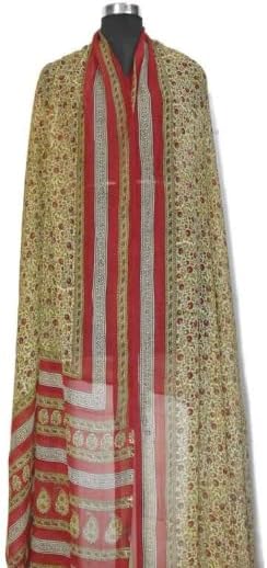 Saree za žene Vintage Sari čisti šifon svilena bež i crvene Sare štampane 5-Dvorišne meke zanatske tkanine vjenčane zabave etnička