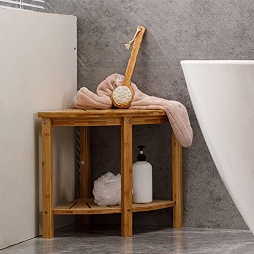 Robmet Drvena kupaonica, bambus kutna tuš stolica za noge za brijanje noge za noge, vodootporno sjedalo za kadu sa policama i sapunom