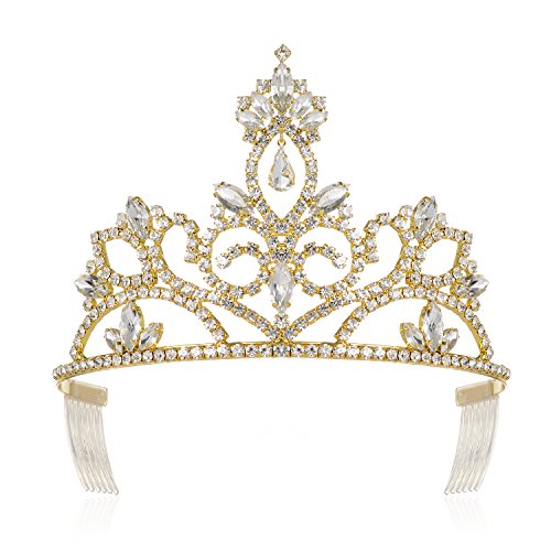 DcZeRong Žene Rođendan Kraljica Tiara Crown Prom Crown Gold Pageant Tiaras Gold Rhinestone Tiaras Gold Prom Tiaras Svadbene Vjenčane Krune Tiara