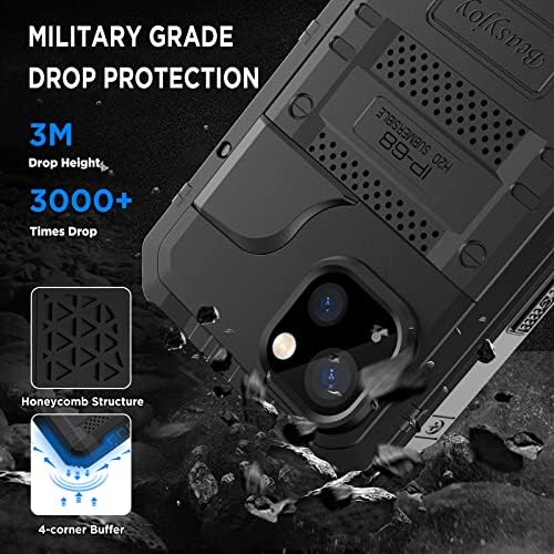 Beasyjoy za slučaj iPhone 14 Plus, IP68 vodootporan metal Teška defentra za zaštitu od ugrađenog zaslona, ​​vojni stupanj cijelog