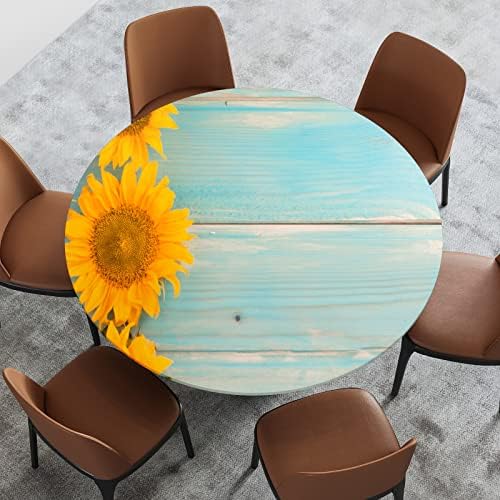 Okrugli sto za stol suncokreta na plavoj drvenoj ploči ugrađeni elastični poliester za ivica od elastičnog uklapanja 66-71 u tablicama promjera, XL