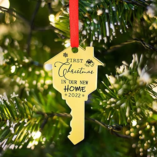 Prvi Božić u našem novom domu 2022 Ornament metalni ključ Ornament Božićni ključ znak imanje Housewarming praznična dekoracija za
