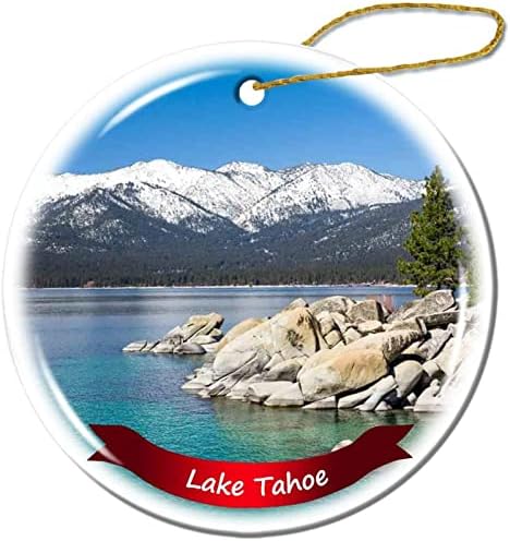 Fhdang Decor Lake Tahoe Božićni Ornament Porculanski Dvostrani Keramički Ornament, 3 Inča