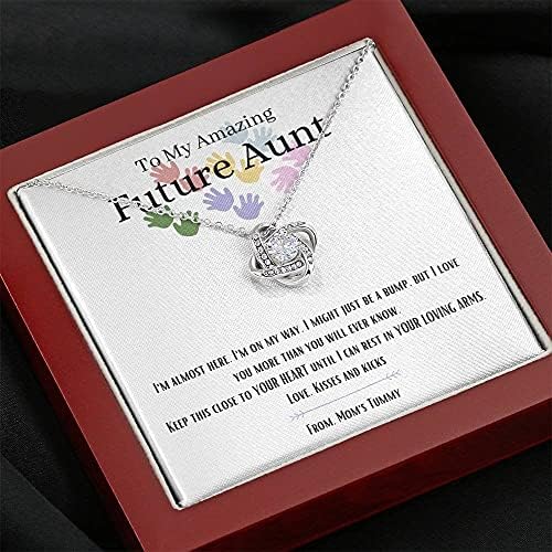 Nakit za poruke, ručno izrađena ogrlica - personalizirani poklon ljubavni čvor, nova tetka za tetku uskoro će biti otkrivena najava promovirana poklon, budućnost, bijela, zlatna, običaj