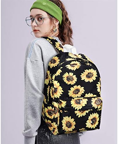 Školske torbe za fakultet, Xinveen Sunflower Vodootporni školski ruksak slatki ispis Bookbag Women Travel Casual Daypack suncokret crni