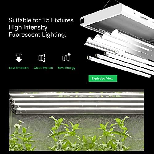VIVOSUN T5 sijalice za uzgoj 2 ft, 24W 3000k Ho sijalice sa fluorescentnim cijevima, topla bijela T5 sijalica za 22-inčna T5 Rasvjetna tijela, T5 svjetla za uzgoj sobnih biljaka, pakovanje od 5 komada