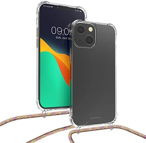KWMobile Crossbody Case kompatibilan sa Apple iPhone 13 mini futrolom - Clear TPU telefon sa kampu za vrpce - prozirna / tamno ružičasta / ljubičasta / žuta
