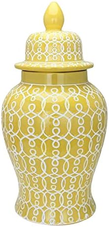 Koaius Porcelanski ukrasni jar sa poklopcem žutim glazurama bijele linije vaze đumbir Jar Center komar, 26cmx49cm vaza