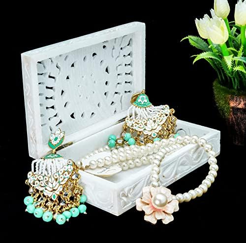 Bijeli mramorni dizajn cvijeća za žene i bakrene narukvice za žene i muškarce Set od 4 indijski uzorak Yoga bakreni nakit Duhovna meditacija Idealan poklon za njega i nje