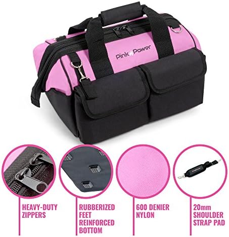 Pink Power Pink torba za žene -16 Tote tote torba W / 22 Džepovi za pohranu - Ženska mala Torba za alat Dame za ruke za ruke, setovi za električne alati i više - Ženski sakupljač alata za alat CADDY Organizer