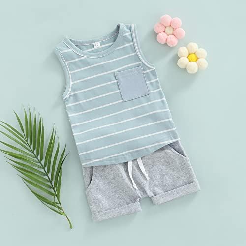Xiqaalombvt Baby Boy Summer odjeća Striped The Spremljena majica bez rukava i čvrsti kratkih hlača Slatka odjeća za dojenčad