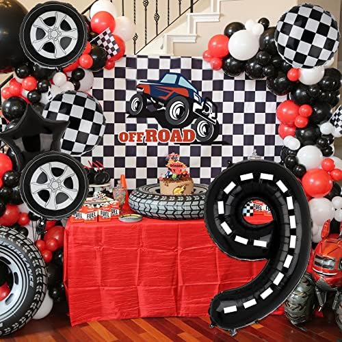 Trkački rođendan baloni, 40-inčni trkački brojevi Balon, trkački automobil 9. rođendanska zabava utrke utrkanje automatskog dekora za temu za automobile 7 kom