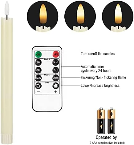 Flameless konus svijeće treperenje na baterije, 3d Wick toplo svjetlo električne svijeće sa daljinskim upravljačem od 10 tipki, LED