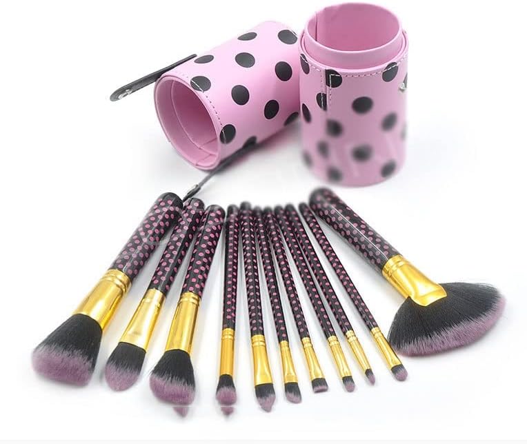 IRDFWH 11 komada ružičaste tačke crne drvene ručke za šminkanje četkica za osnivanje četkica za čišćenje kozmetičkih alata