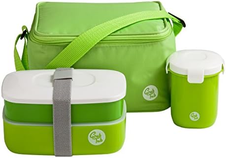 Premier Housewares Grub kutija za ručak s 2 posude / hladne vrećice / pribor za jelo / zaptivača - zelena, 21 x 21 x 12 cm