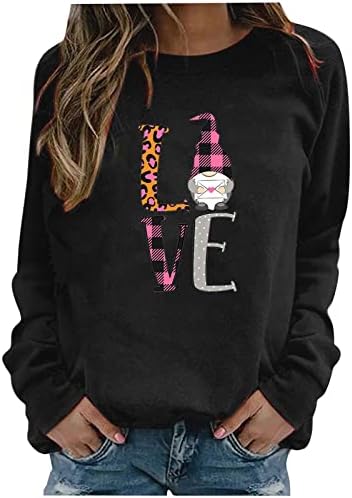 Majice za žene za žene, Crewneck vrhovi dukseri dugih rukava Love Heart Grafički majica Par majice Vrhovi