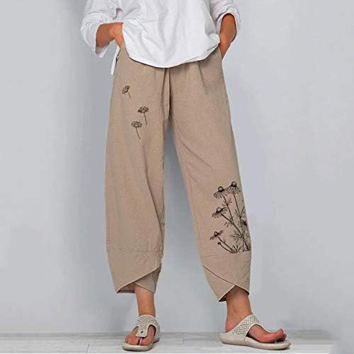 Rongxi Ležerni pamuk Print Wide-noge Ženska posteljina Lola i hlače Modne hlače Business Odjeća Khaki
