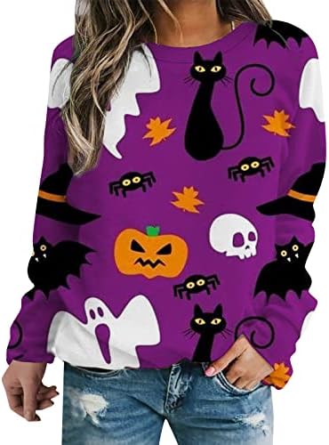 Žene Ležerne prilike pulover Halloween Print Okrugli vrat Dugi rukav Duks s kapuljačom Top s kapuljačom Žene