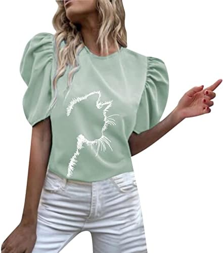 T vrat vrhovi za žene Žene Fold kratki rukav posada vrat cvijet štampana majica Top Casual tanke majice Tee bluza