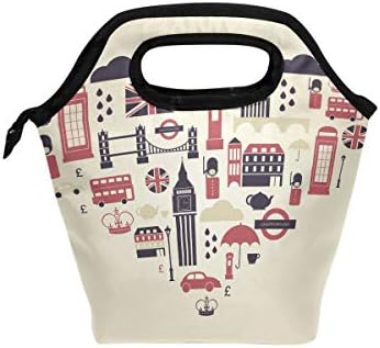 HEOEH London Element Love Heart lunch Bag Cooler Tote Bag izolovana Zipper Lunch Boxes torba za vanjsku školsku kancelariju