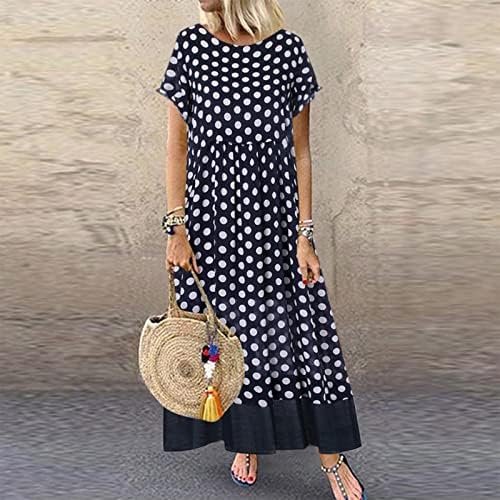 Žene Ljeto Maxi haljina Polka Dot lažna dva komada okrugli vrat kratki rukav plus veličina duge haljine na plaži sunčeve haljine