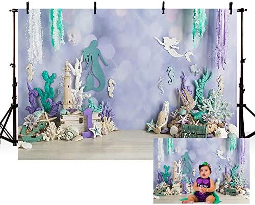 Mehand 8x6ft sirena pod morem Fotografija pozadina Ocean Purple i Teal Djevojka Jedan rođendanski ukras za dekoracije Starfish Shell