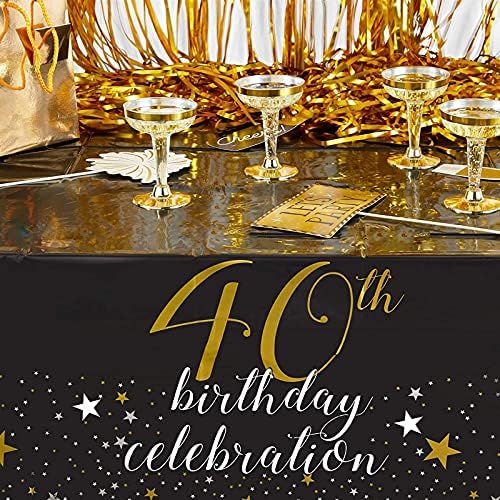 Sparkle and Bash crni plastični stolnjak za zabavu, proslavu 40. rođendana