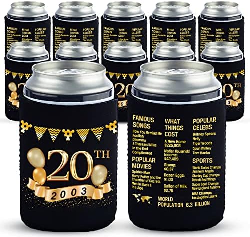 Yangmics 20. rođendan može hladnije rukava od 12-20 godina ukrasi za 12. godišnjice - 2003. znak - 20. rođendanska zabava - crna i zlatna hladnjaka dvadeset rođendanskih puhara