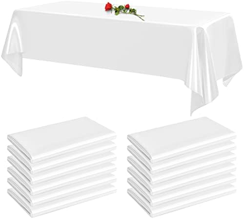 YMHPride 12-pakovanje Bijeli pravokutnik, satenski stolnjak, 57x108 inčni svijetle svilene tablice, ukrašene tablice od glatke tkanine,