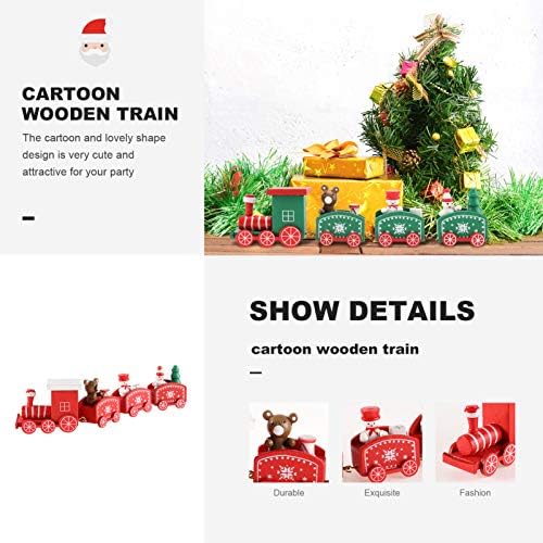 Tendycoco rustikalni dekor Božićni mini drveni vlak ukras četiri sekcije Vlak oslikan drvenim božićnim ukrasom poklon igračke pod