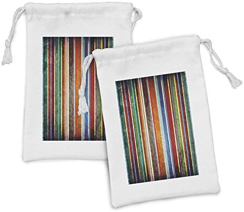 AMBESONNE Stripes tkanina torba od 2, vertikalne linije Šarene retro bendove oštećenja Old modni vremenski zaslon, mala torba za izvlačenje