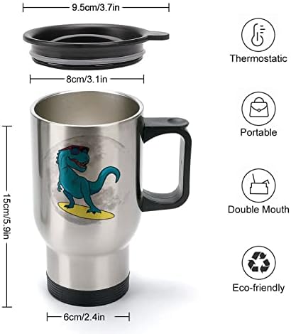 Surfanje dinosaura na mjesecu putovanja za kavu za kavu od nehrđajućeg čelika vakuum izolirana čaša sa poklopcem i ručkom