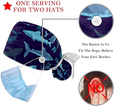 2pcs radna kapa s tipkama s tipkama travnjaka za kravatu mornarice Plavi morski morski pas uzorak plivanja Ponytail torbice za žene