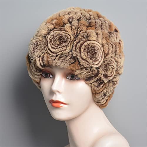 Zimske žene prirodne krznene kape dama toplo mekane pletene cvijeće prugaste krznene kape vanjske krznene kape