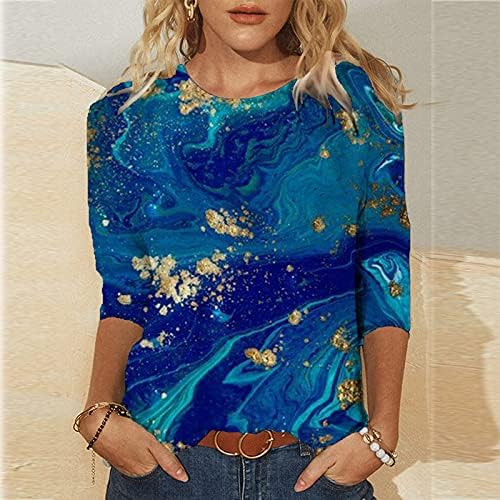 3/4 rukave majice za žene, ženske Spring Printed Tee 3/4 rukavi o-izrez Casual Tops T-Shirt