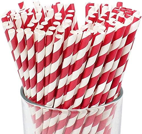 Papirne slamke 50kom pakovanje 6mm crveno-bijele trake Biorazgradivo piće, rođendan, zabava, Božić, Božić, kafić, restoran, svadbena