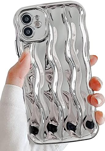 Minscose kompatibilan sa iPhone 12 PRO futrolom, simpatični 3D ripnja u obliku kovrčavog valnog okvira mekani TPU natrag cijelo tijelo zaslona za zaštitu poklopca za žene i djevojke-srebrnu