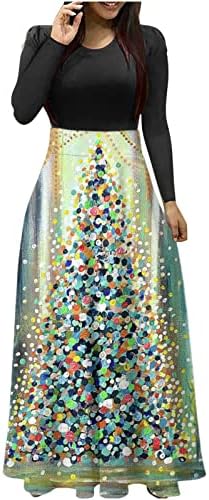 Božićne haljine za žene Dugi rukav koktel Maxi duga haljina Trendy 2022 božićna stabla štampane Maxi haljine