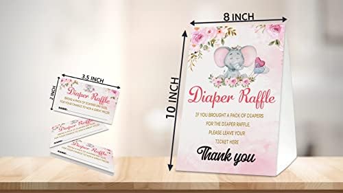 Tombola za pelene Baby Shower Party Game, rumenilo Pink Floral Elephant - 1 znak i 50 kartica za pogađanje, Baby Shower Spol otkriva