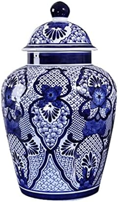 Plavi i bijeli porculan đumbir sa poklopcem, ručno rađen kineski porculan cvjetni vaza za kućni dekor, središnji stol ukras cvjetni