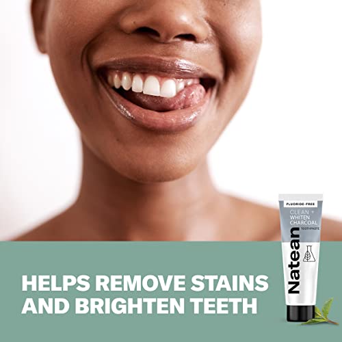 Natean Clean + pasta za zube za izbjeljivanje uglja, bez fluorida, čista menta-2x4, 7 Oz cijev
