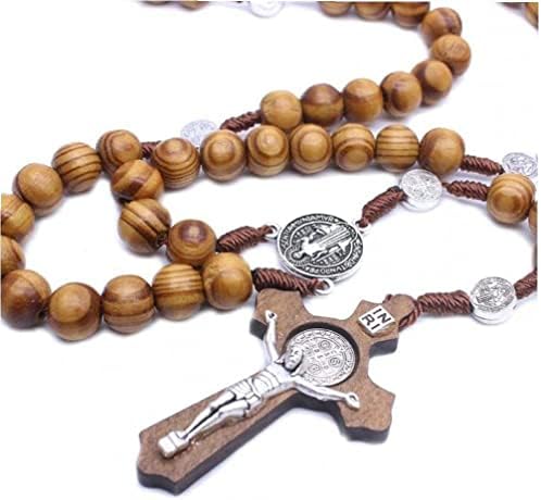 Drvena brojanica ogrlica ručno rađena Katolička brojanica Charm drvene perle ogrlica vjerski poklon za muškarce žene praktično i pametno