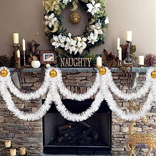 FOIMAS 33ft Božićni vilin Garland, bijeli upleteni metalik viseći vijenac za božićno stablo Kamin Kućni ukras